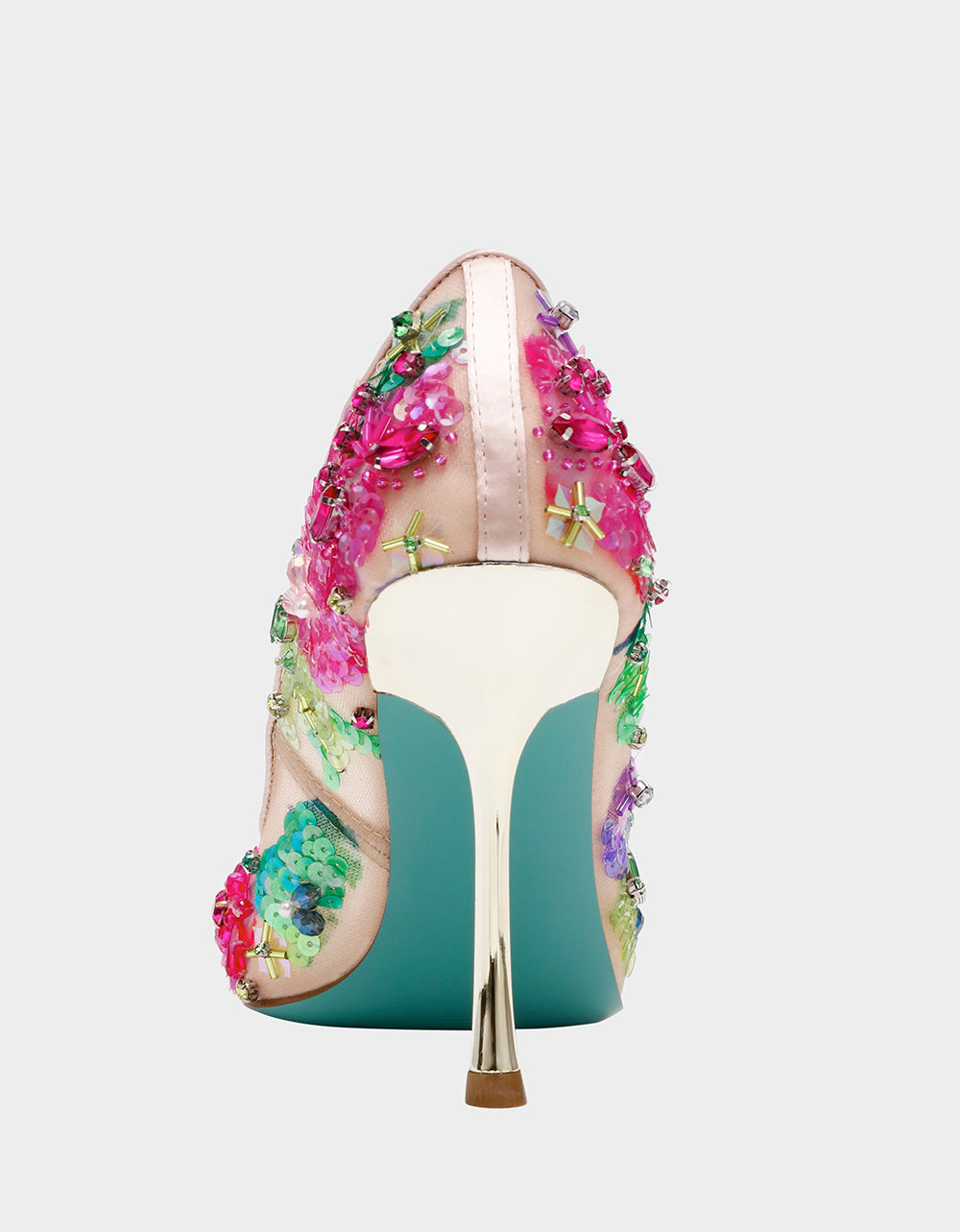 Betsey Johnson Deals - NETTA NUDE MULTI Women's Floral Embellished Nude Mesh High Heel