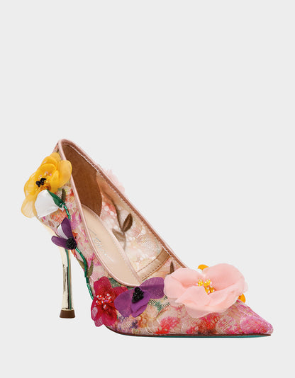 Betsey Johnson Hot Sale - DARCY NUDE MULTI Women's High Stiletto Heel Floral Embellishments