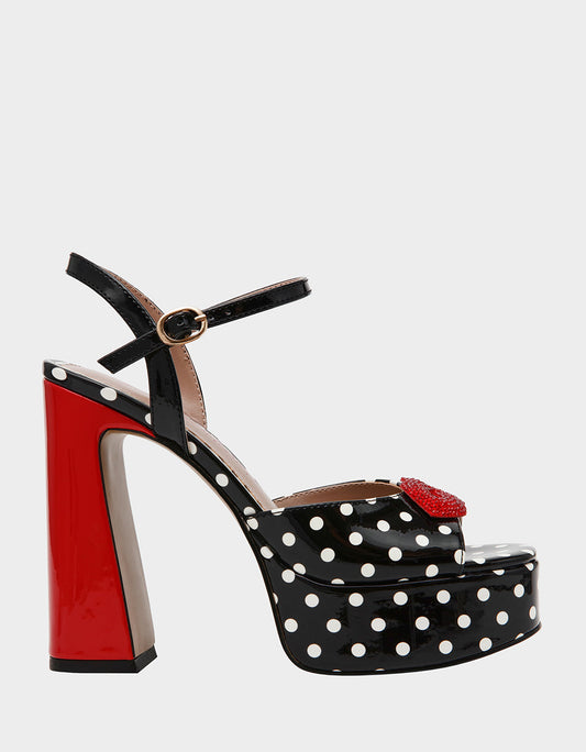 Betsey Johnson Smart Buy - ALLYSON WHITE BLACK POLKA DOT Women's Platform Sandal Heels