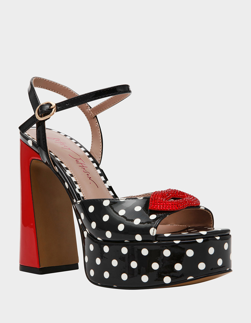 Betsey Johnson Smart Buy - ALLYSON WHITE BLACK POLKA DOT Women's Platform Sandal Heels