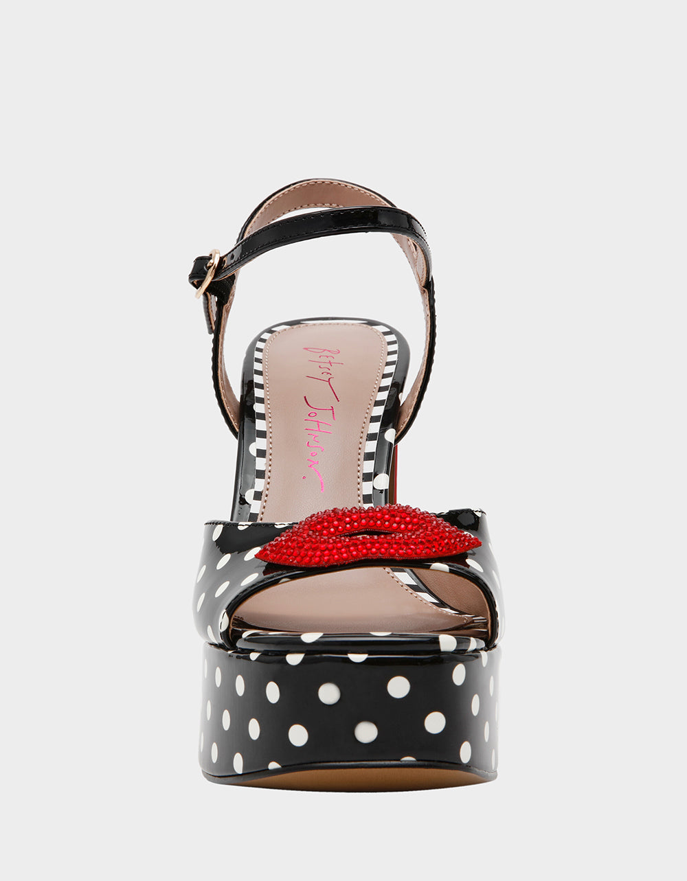 Betsey Johnson Smart Buy - ALLYSON WHITE BLACK POLKA DOT Women's Platform Sandal Heels