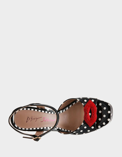 Betsey Johnson Smart Buy - ALLYSON WHITE BLACK POLKA DOT Women's Platform Sandal Heels