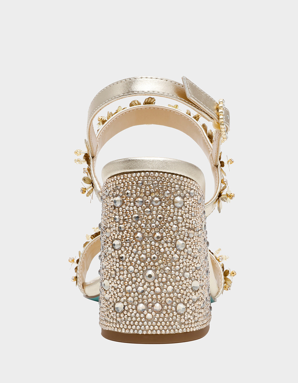 Betsey Johnson Trending - DRUE LIGHT GOLD Strappy Open-Toe Rhinestone Embellished Flower Women's Heel