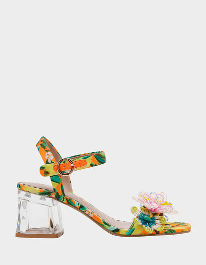 Betsey Johnson Latest - CINTHIA YELLOW MULTI Strappy Block Heel