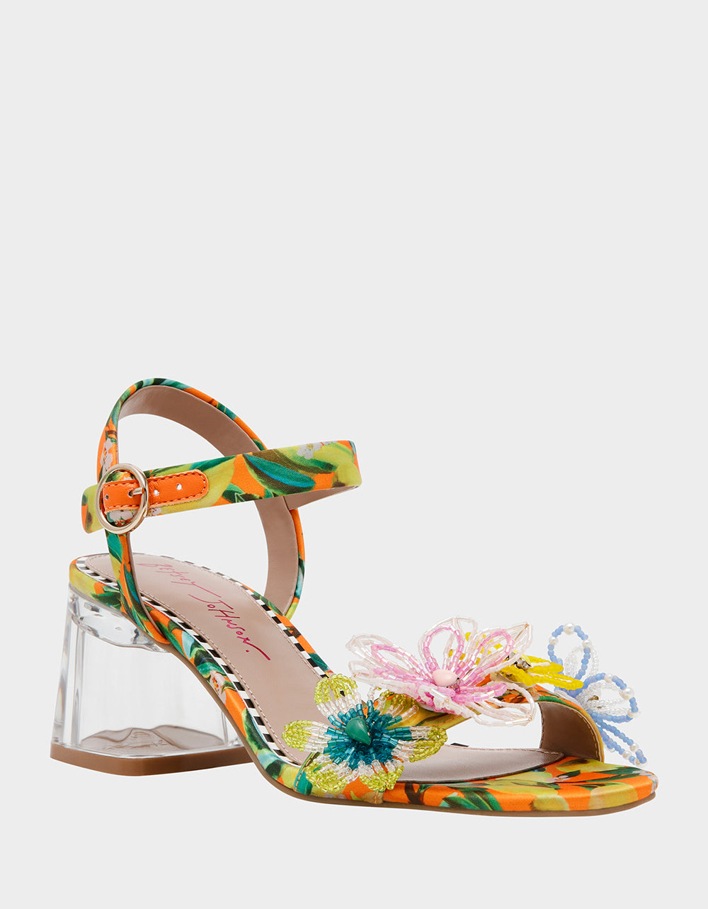 Betsey Johnson Latest - CINTHIA YELLOW MULTI Strappy Block Heel
