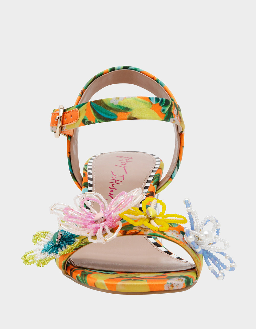 Betsey Johnson Latest - CINTHIA YELLOW MULTI Strappy Block Heel