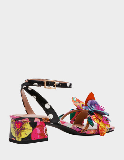 Betsey Johnson Best Price - MARANDA BLACK MULTI Women's Block Floral Low Heel
