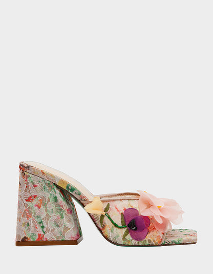 Betsey Johnson Discount - HEATH NUDE MULTI Women's Slip On Block Mule Floral Heel