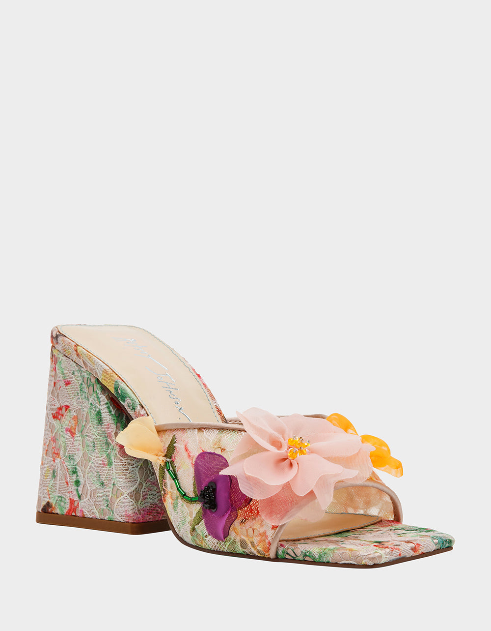 Betsey Johnson Discount - HEATH NUDE MULTI Women's Slip On Block Mule Floral Heel
