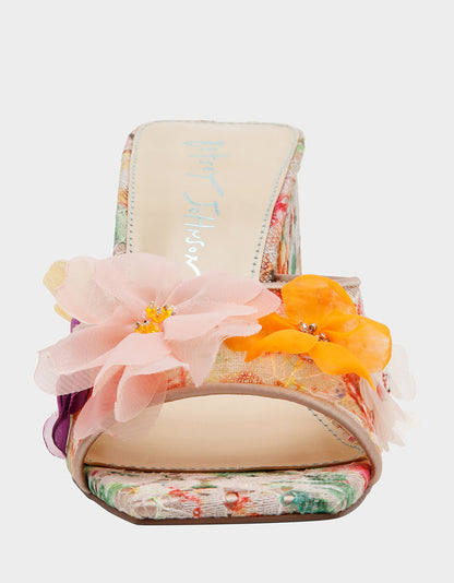 Betsey Johnson Discount - HEATH NUDE MULTI Women's Slip On Block Mule Floral Heel