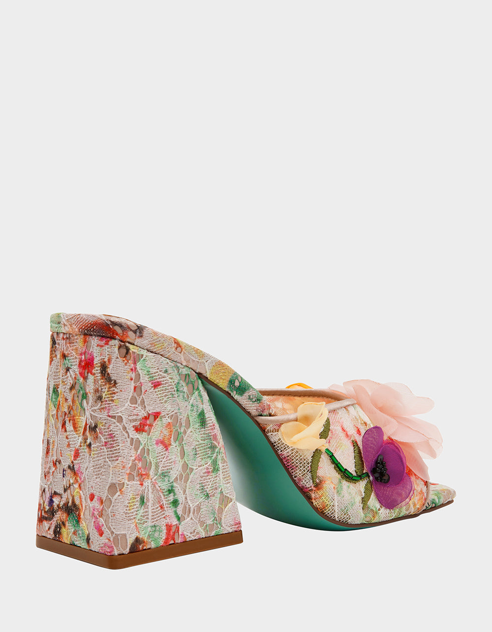 Betsey Johnson Discount - HEATH NUDE MULTI Women's Slip On Block Mule Floral Heel