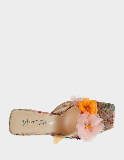 Betsey Johnson Discount - HEATH NUDE MULTI Women's Slip On Block Mule Floral Heel