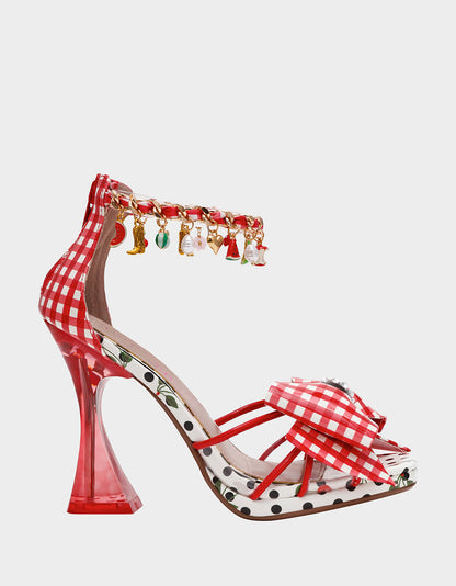 Betsey Johnson Discount - MARGRET RED MULTI Women's Strappy Square-Toe Charm Heel