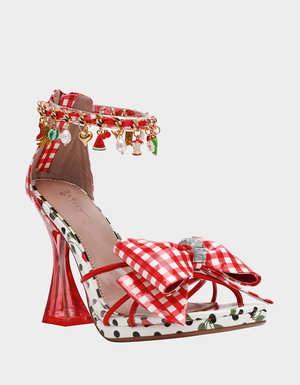 Betsey Johnson Discount - MARGRET RED MULTI Women's Strappy Square-Toe Charm Heel