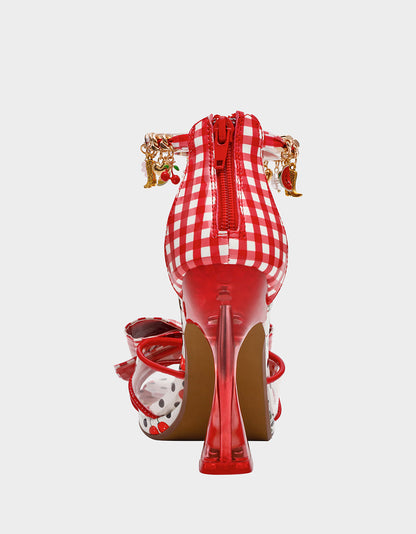 Betsey Johnson Discount - MARGRET RED MULTI Women's Strappy Square-Toe Charm Heel