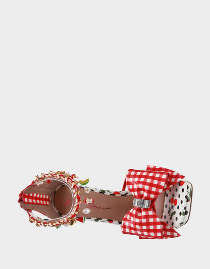 Betsey Johnson Discount - MARGRET RED MULTI Women's Strappy Square-Toe Charm Heel