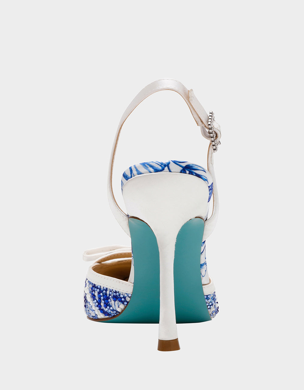 Betsey Johnson Trusted - ROZA WHITE/BLUE FLORAL Women's Pointed Toe Stiletto Floral Heel