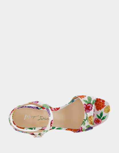 Betsey Johnson Deals - TAMY BRIGHT MULTI Women's Floral Block Heel Sandal