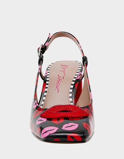 Betsey Johnson New - ASHHLEY MULTI LIPS Square-Toe Slingback Women's Heel
