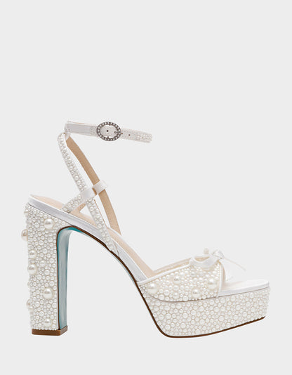 Betsey Johnson Signature - ENOLA PEARL Women's Strappy Block Heel Square-Toe Platform Pearl Embellished Women's Heel