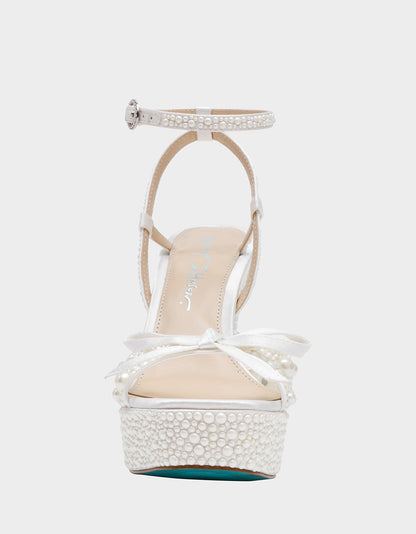 Betsey Johnson Signature - ENOLA PEARL Women's Strappy Block Heel Square-Toe Platform Pearl Embellished Women's Heel