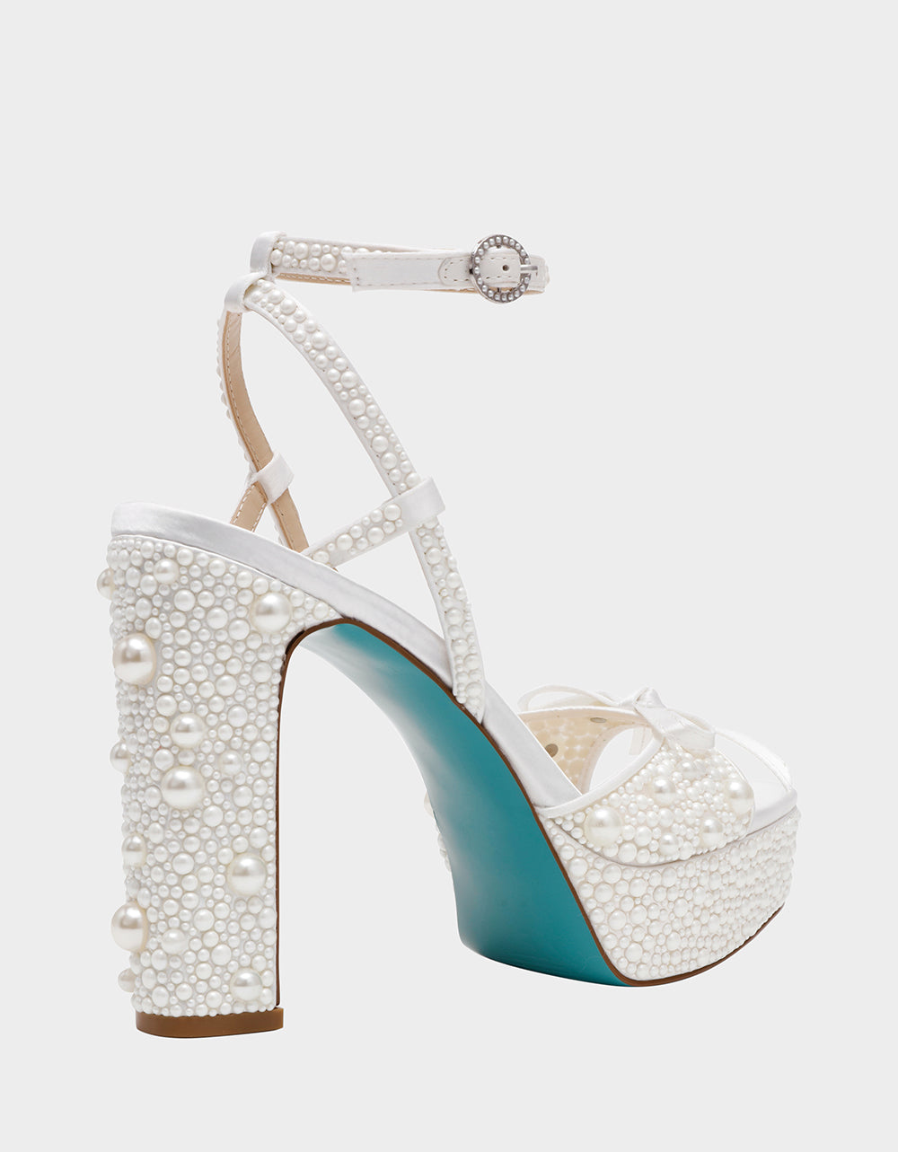 Betsey Johnson Signature - ENOLA PEARL Women's Strappy Block Heel Square-Toe Platform Pearl Embellished Women's Heel