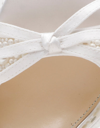 Betsey Johnson Signature - ENOLA PEARL Women's Strappy Block Heel Square-Toe Platform Pearl Embellished Women's Heel