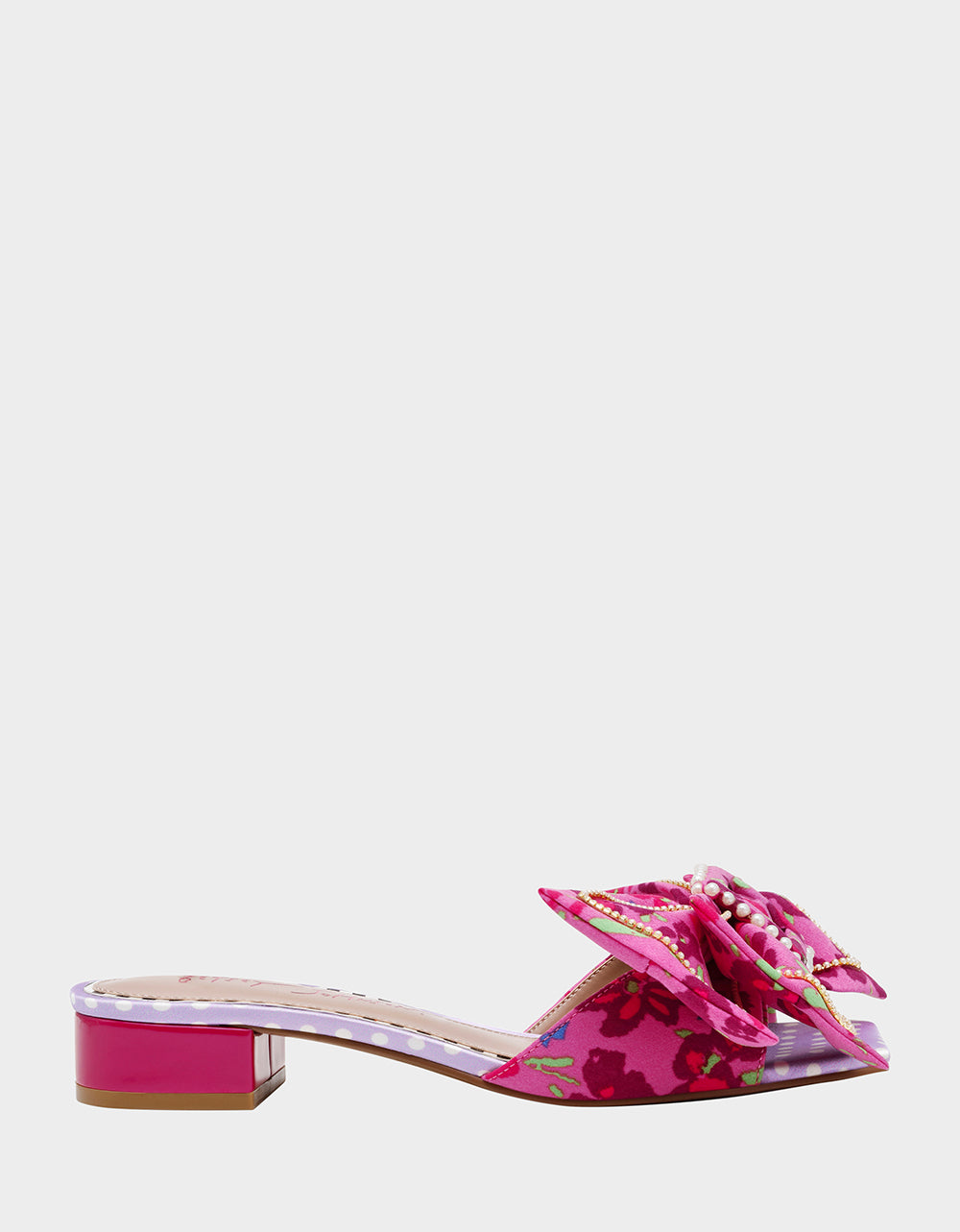 Betsey Johnson Deals - GARNET PINK FLORAL Square-Toe Mule Block Heel