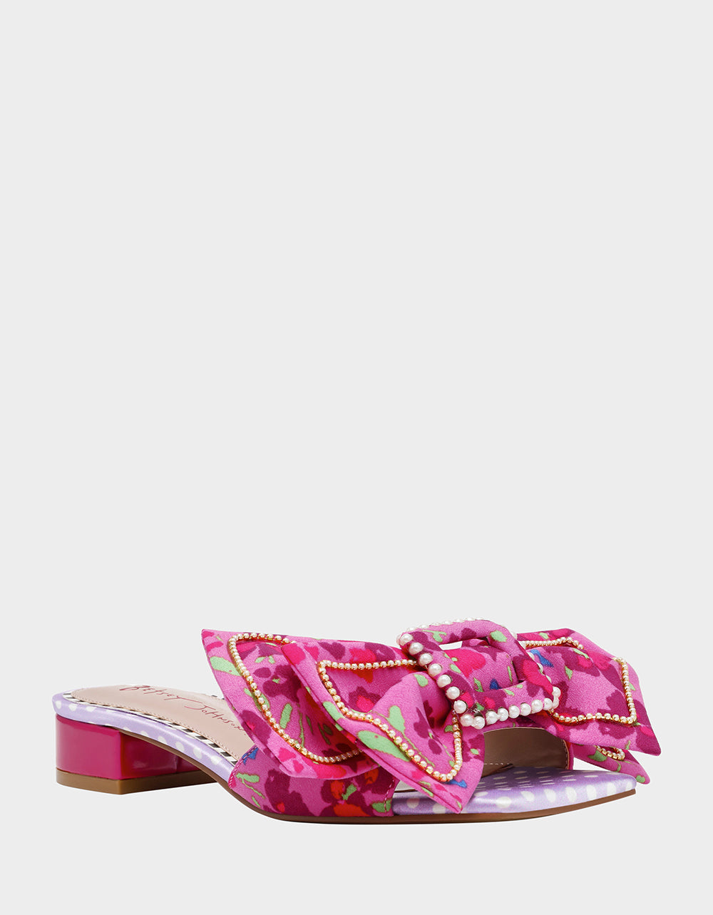 Betsey Johnson Deals - GARNET PINK FLORAL Square-Toe Mule Block Heel