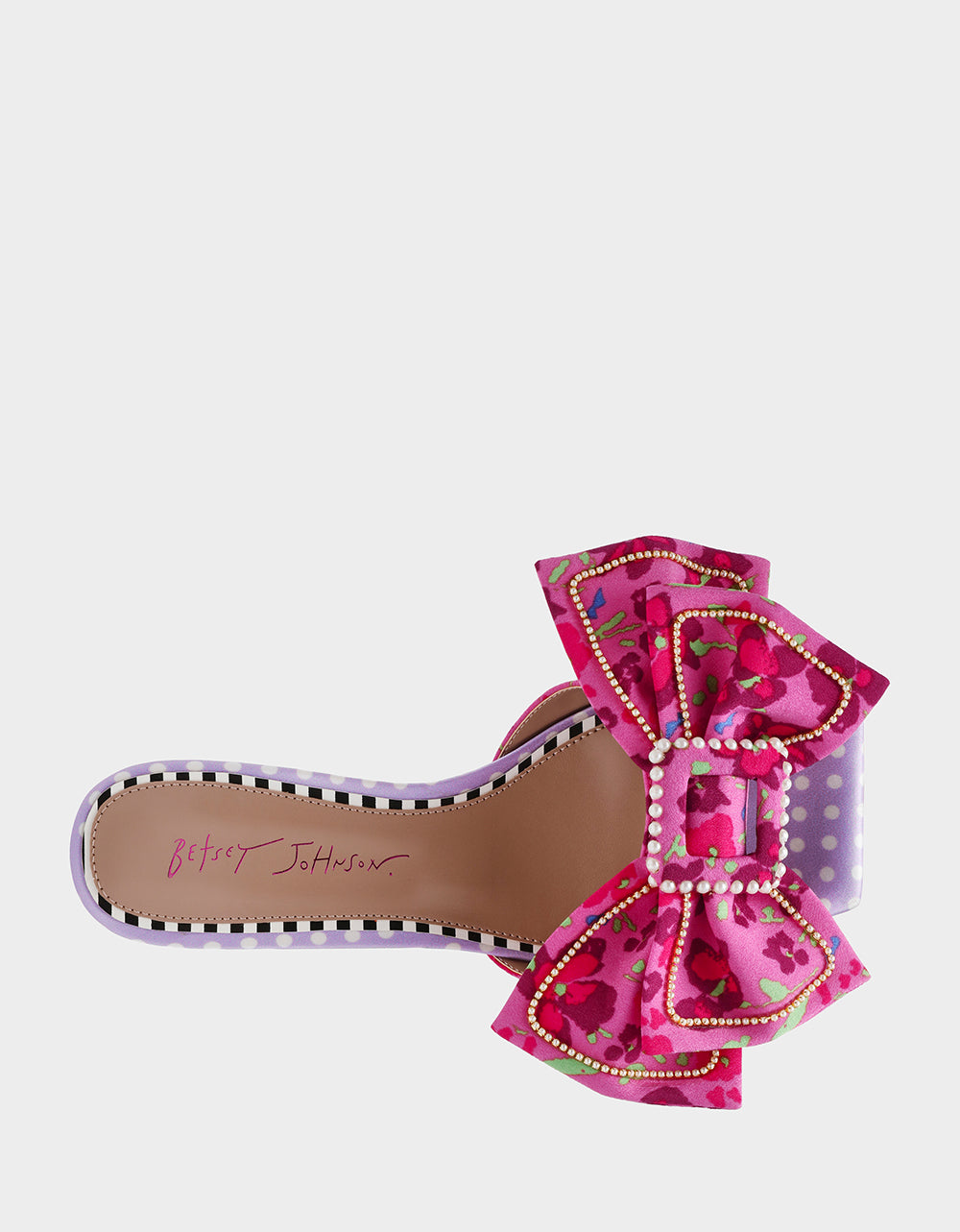 Betsey Johnson Deals - GARNET PINK FLORAL Square-Toe Mule Block Heel
