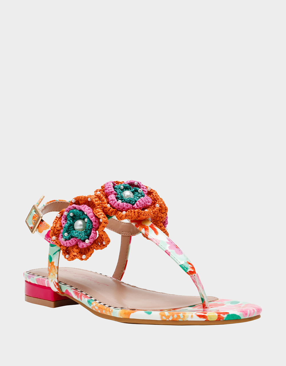 Betsey Johnson Value - CINDII WHITE MULTI T-Strap Flat Thong Sandal