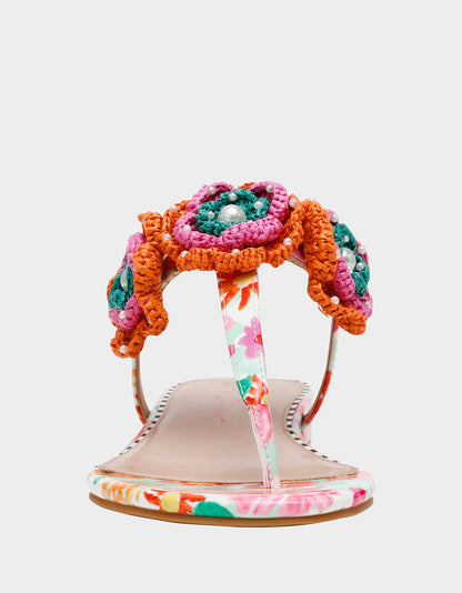 Betsey Johnson Value - CINDII WHITE MULTI T-Strap Flat Thong Sandal