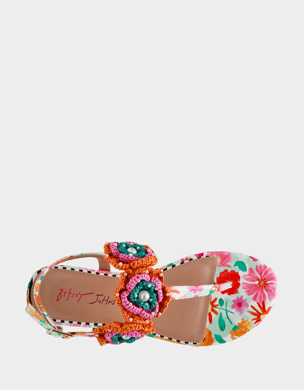 Betsey Johnson Value - CINDII WHITE MULTI T-Strap Flat Thong Sandal