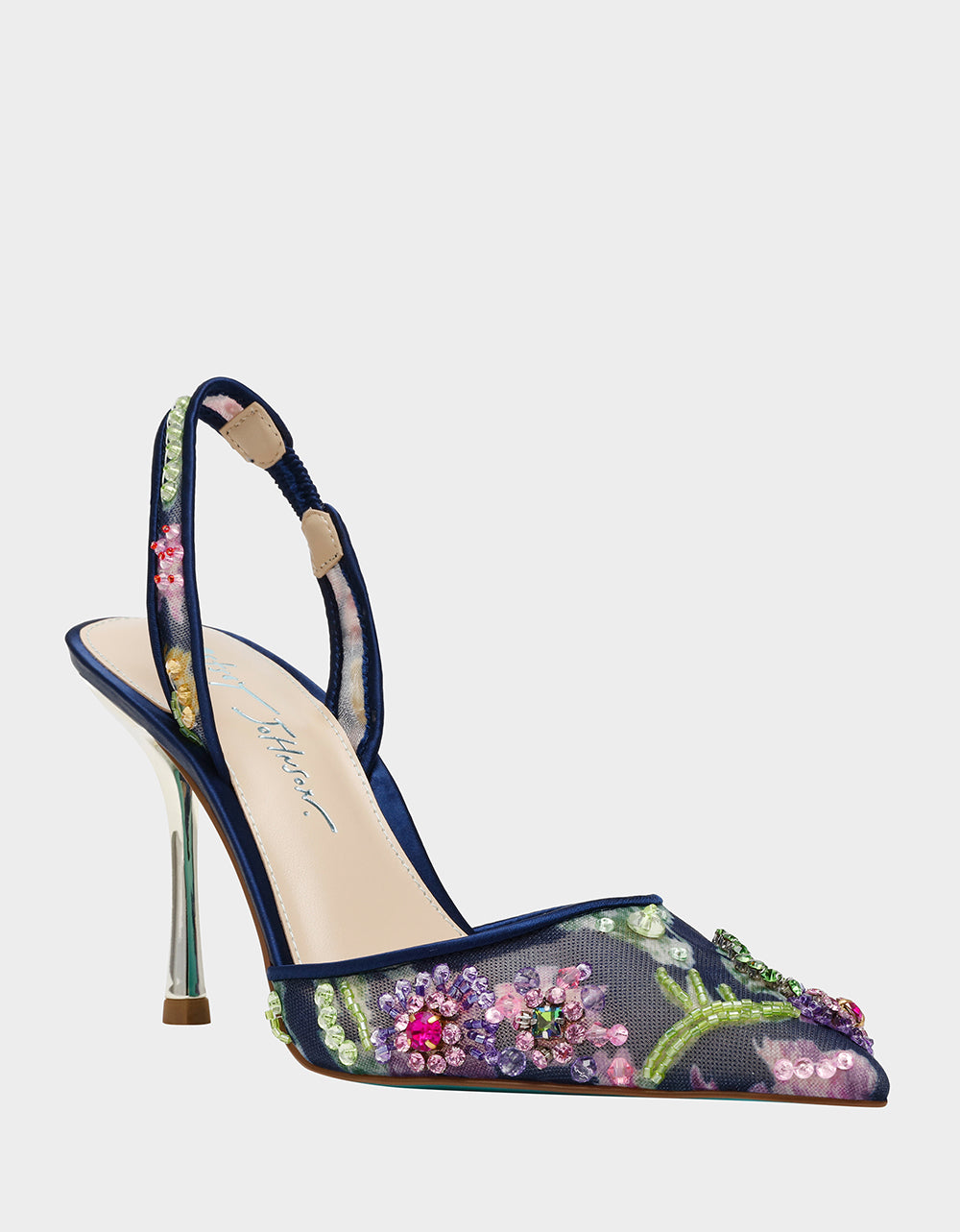 Betsey Johnson Popular - VELMA NAVY MULTI Pointed-Toe Stiletto Pump Mesh Heel