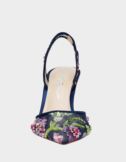 Betsey Johnson Popular - VELMA NAVY MULTI Pointed-Toe Stiletto Pump Mesh Heel