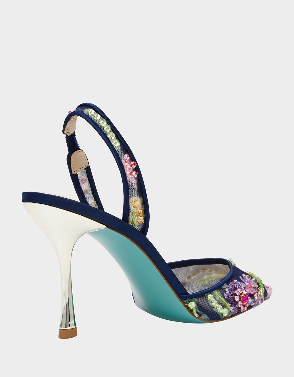 Betsey Johnson Popular - VELMA NAVY MULTI Pointed-Toe Stiletto Pump Mesh Heel