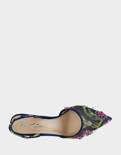Betsey Johnson Popular - VELMA NAVY MULTI Pointed-Toe Stiletto Pump Mesh Heel