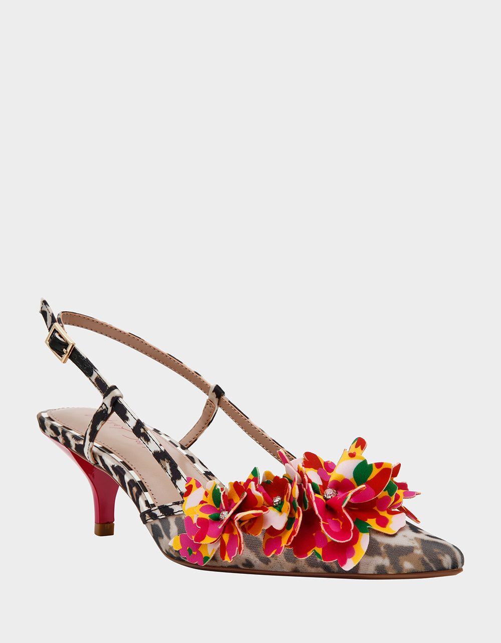 Betsey Johnson Top Pick - BAYLEE LEOPARD MULTI Women's Leopard Floral Slingback Kitten Heel