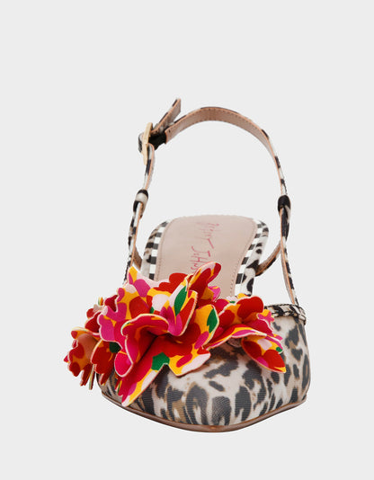 Betsey Johnson Top Pick - BAYLEE LEOPARD MULTI Women's Leopard Floral Slingback Kitten Heel