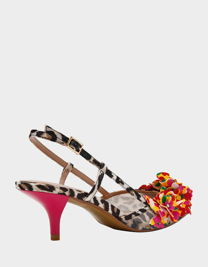 Betsey Johnson Top Pick - BAYLEE LEOPARD MULTI Women's Leopard Floral Slingback Kitten Heel