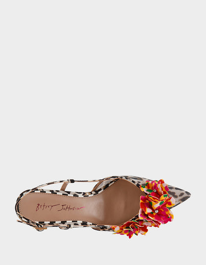 Betsey Johnson Top Pick - BAYLEE LEOPARD MULTI Women's Leopard Floral Slingback Kitten Heel