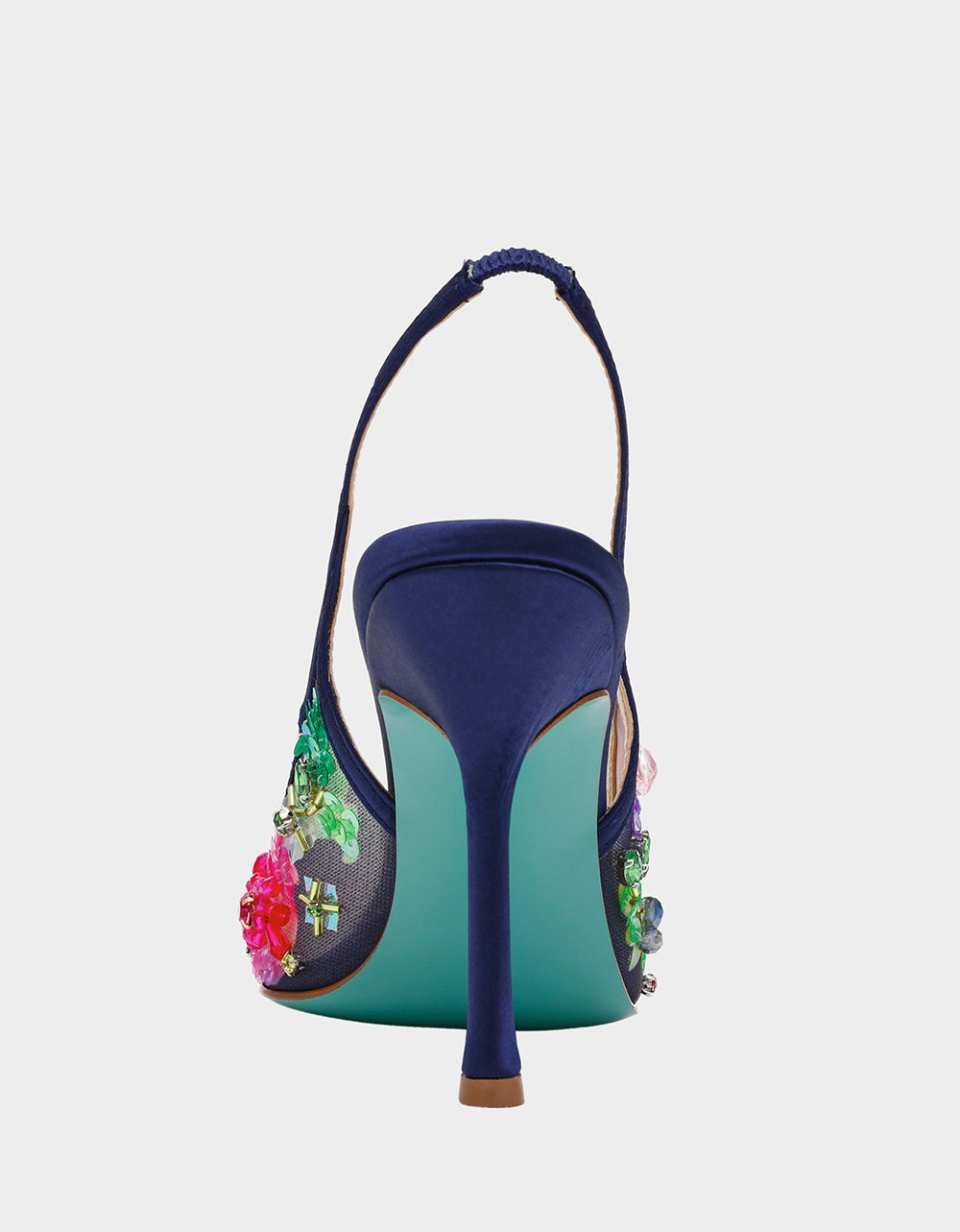 Betsey Johnson Discount - EDDIE NAVY MULTI Women's Floral Embellished Slingback Mesh High Heel