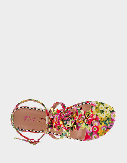 Betsey Johnson Exclusive - KENEDY GREENN FLORAL MULTI Women's Flat Pink and Green Floral Sandal