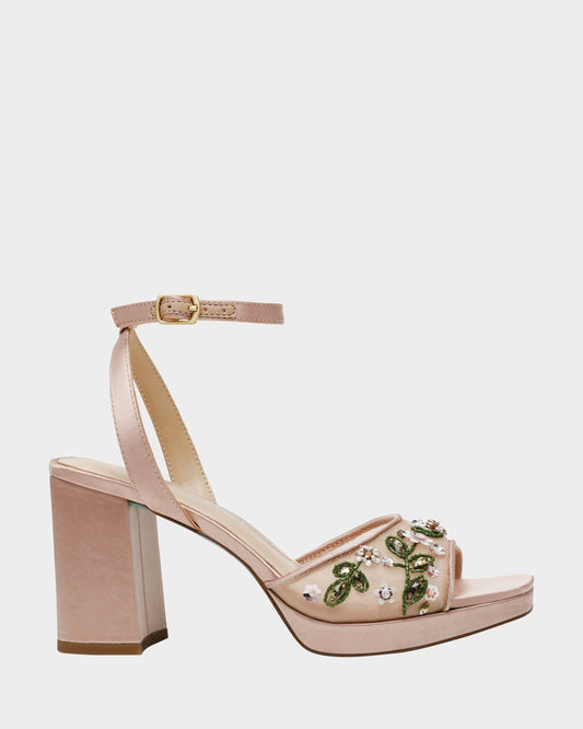 Betsey Johnson Sale - KIRRA NUDE Platform Strappy Square-Toe Block Heel