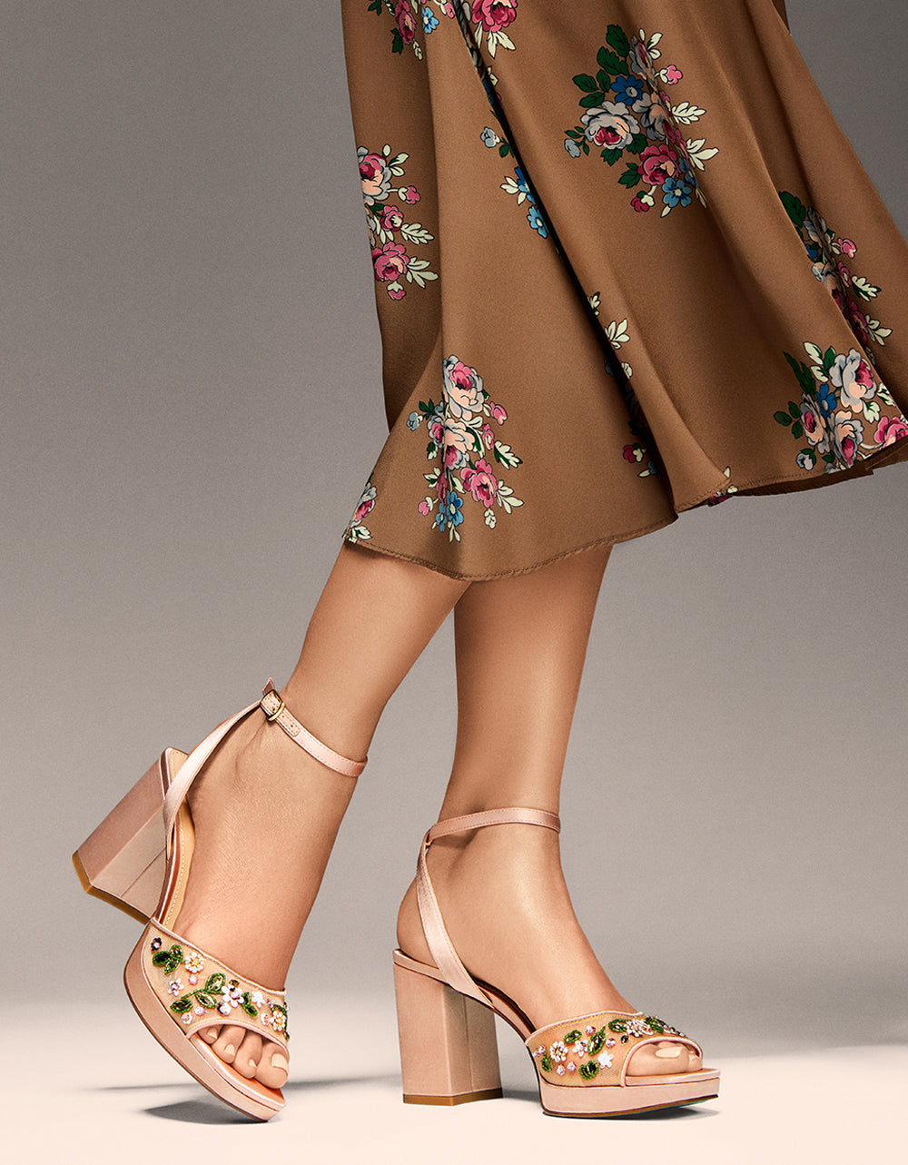 Betsey Johnson Sale - KIRRA NUDE Platform Strappy Square-Toe Block Heel