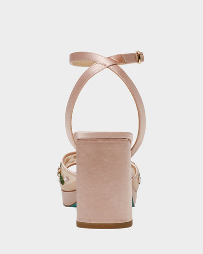 Betsey Johnson Sale - KIRRA NUDE Platform Strappy Square-Toe Block Heel