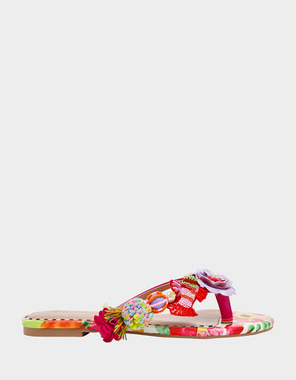 Betsey Johnson Latest - DOLORIS Bright Multi Women's Thong Strappy Flower Embellished Sandal