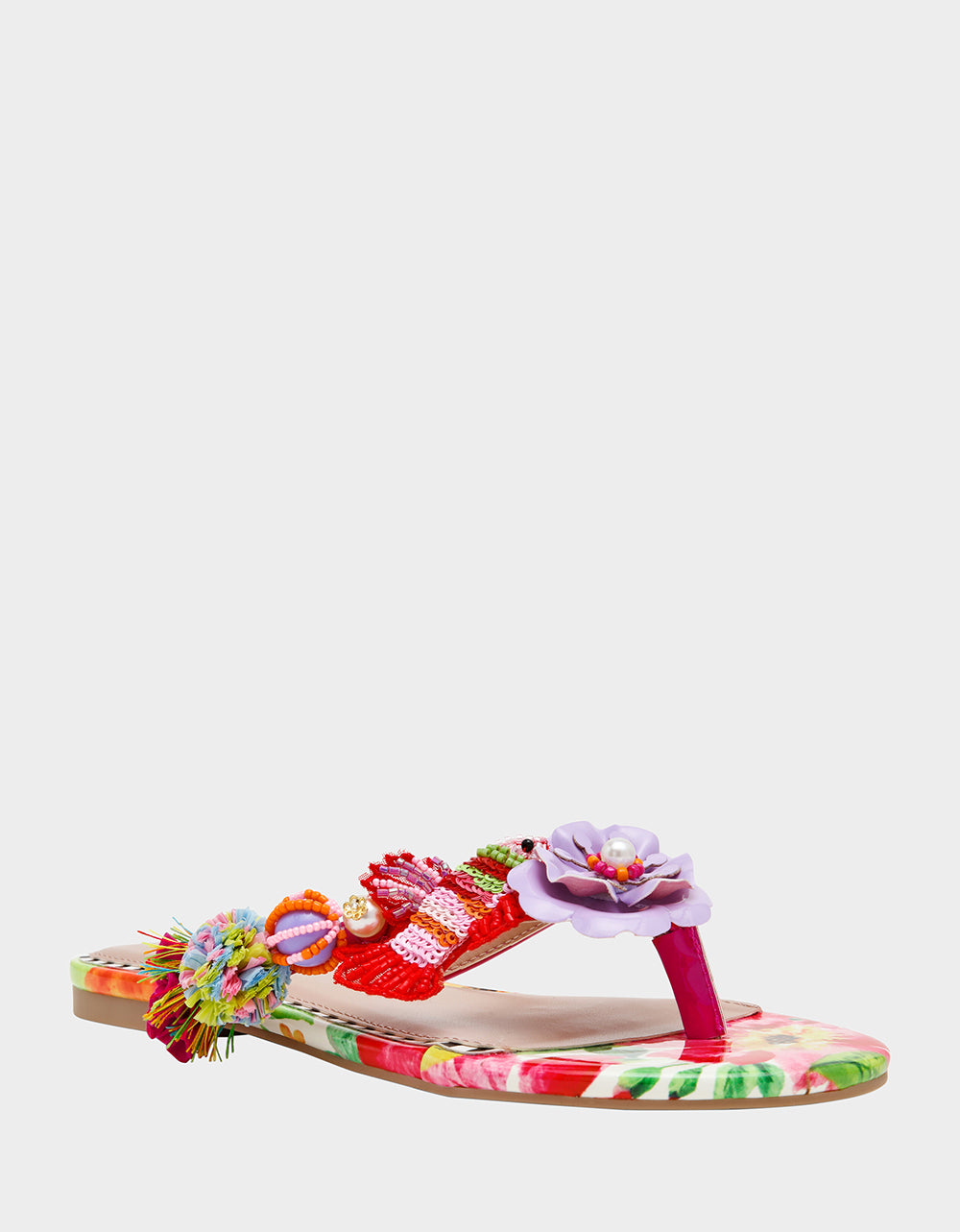 Betsey Johnson Latest - DOLORIS Bright Multi Women's Thong Strappy Flower Embellished Sandal