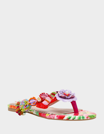 Betsey Johnson Latest - DOLORIS Bright Multi Women's Thong Strappy Flower Embellished Sandal