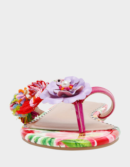 Betsey Johnson Latest - DOLORIS Bright Multi Women's Thong Strappy Flower Embellished Sandal